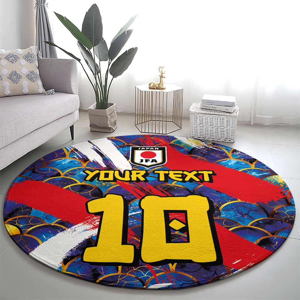 Custom Japan Football Round Carpet Seigaiha and Brush Style