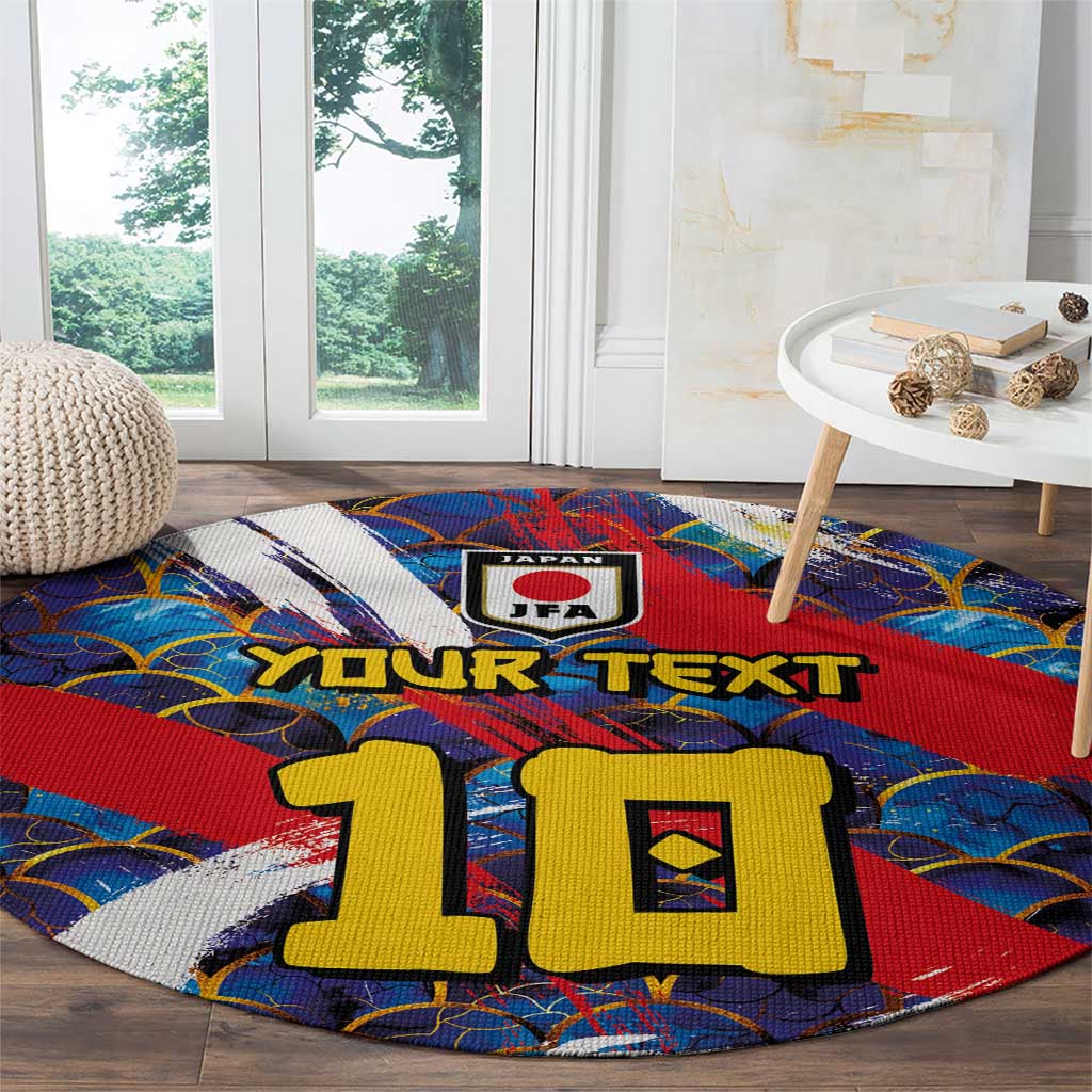 Custom Japan Football Round Carpet Seigaiha and Brush Style