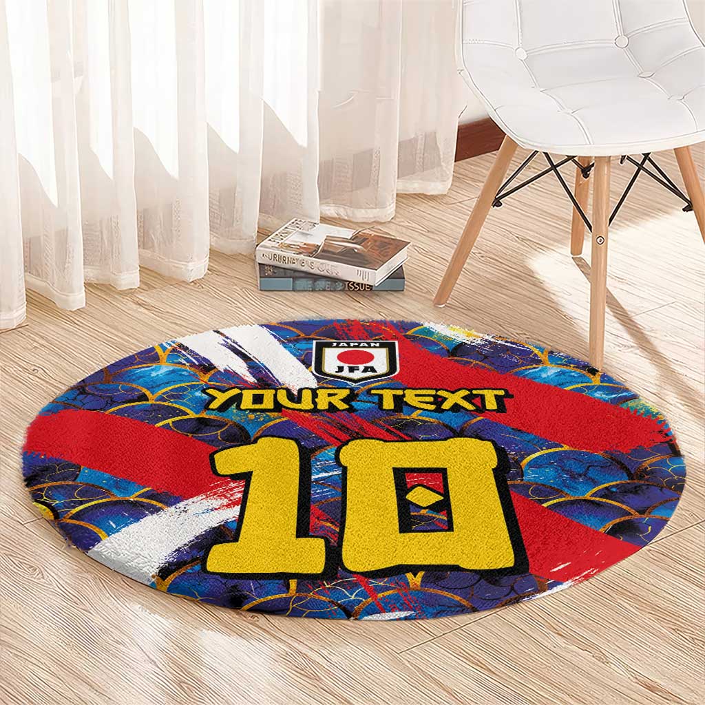 Custom Japan Football Round Carpet Seigaiha and Brush Style