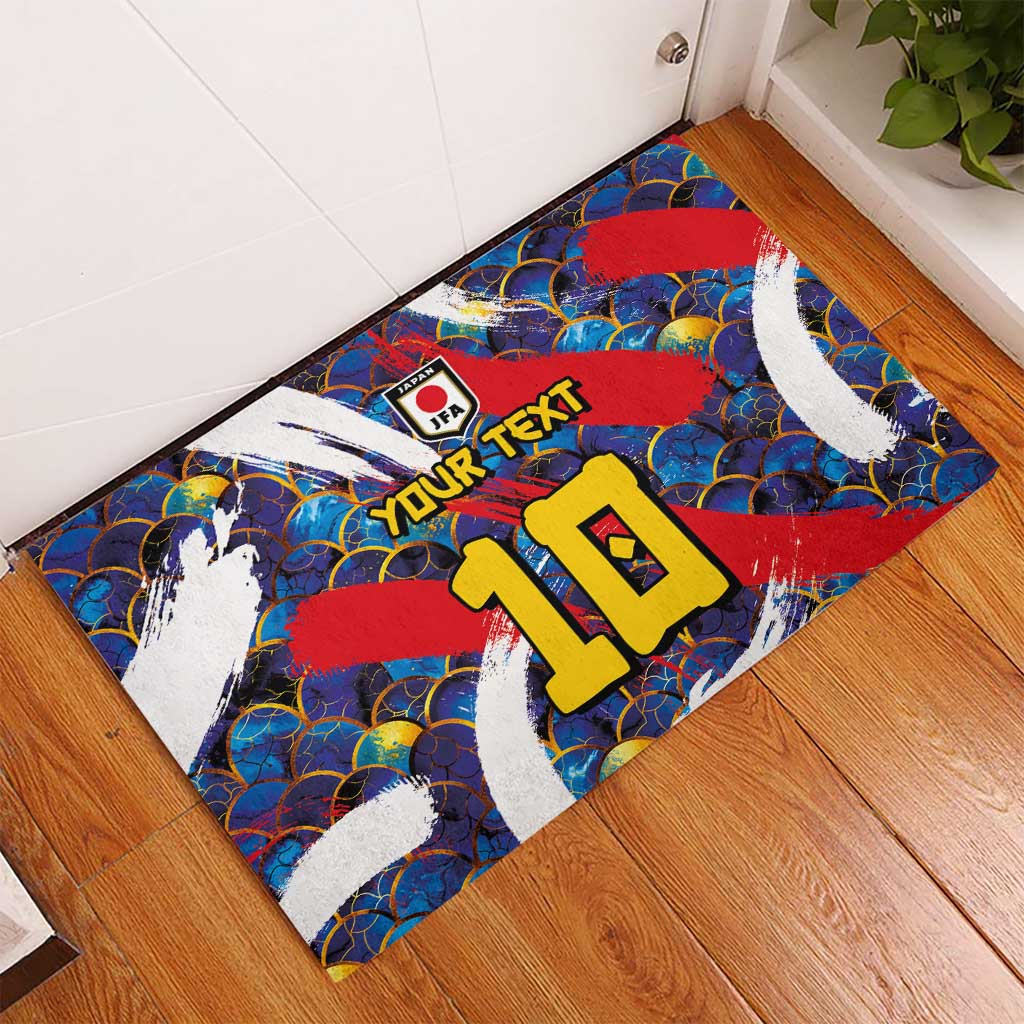 Custom Japan Football Rubber Doormat Seigaiha and Brush Style