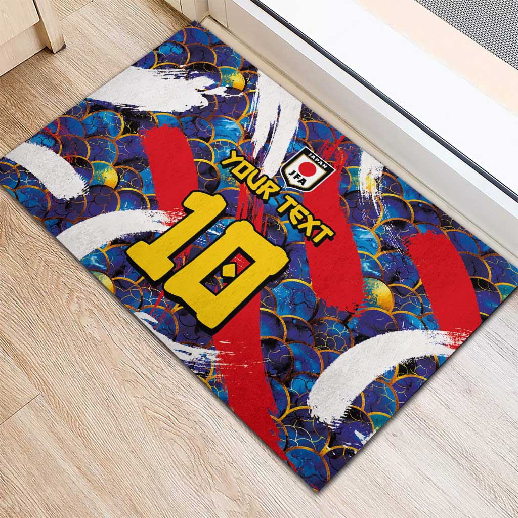 Custom Japan Football Rubber Doormat Seigaiha and Brush Style