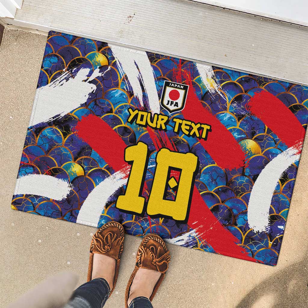 Custom Japan Football Rubber Doormat Seigaiha and Brush Style