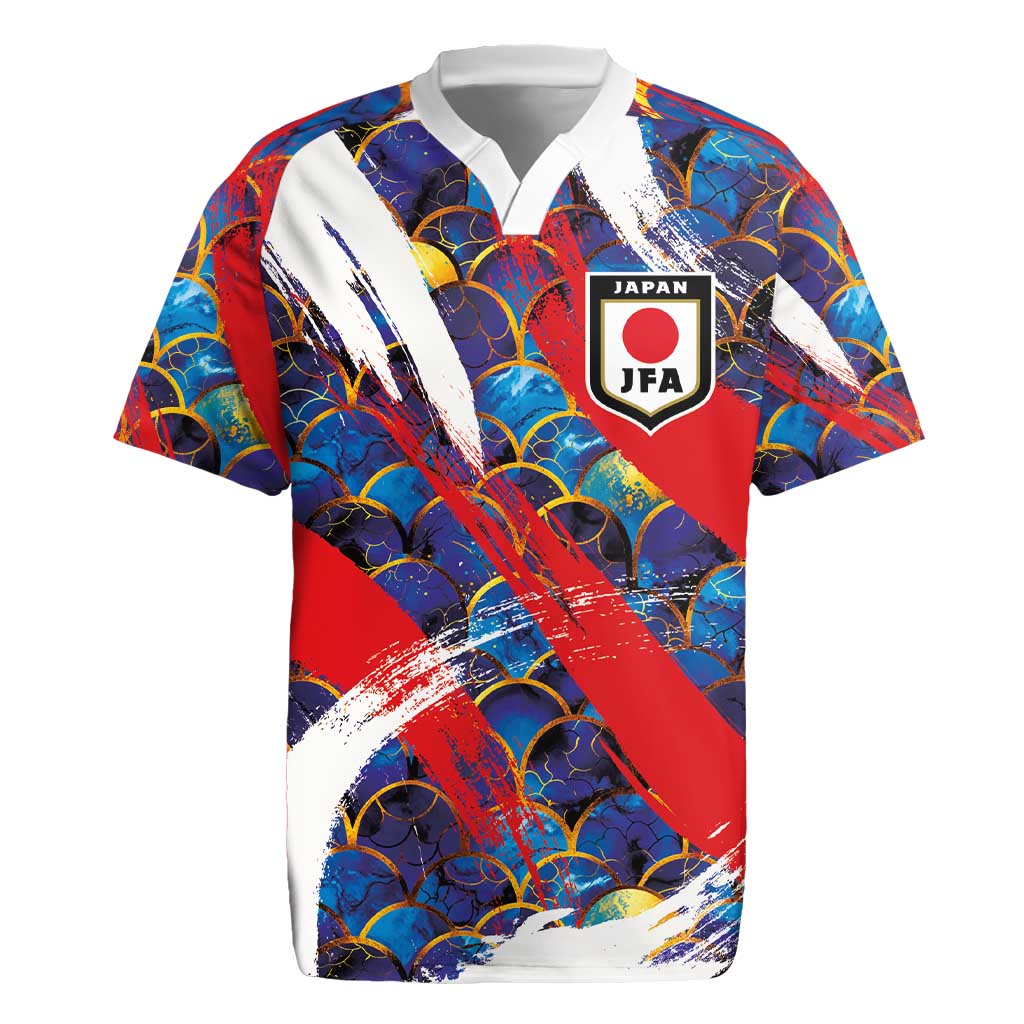 Custom Japan Football Rugby Jersey Seigaiha and Brush Style
