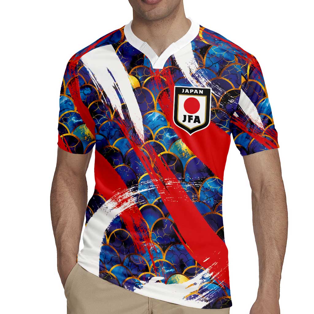 Custom Japan Football Rugby Jersey Seigaiha and Brush Style