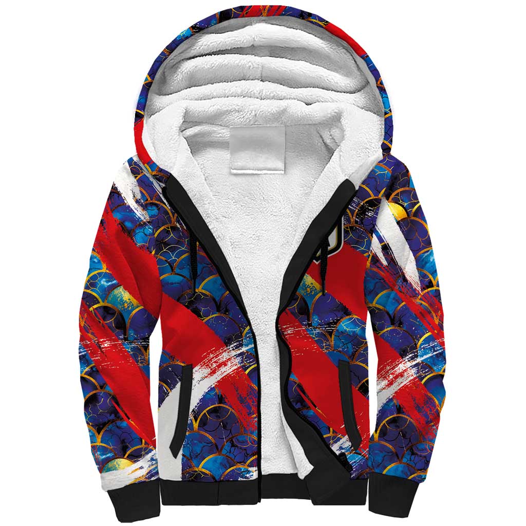 Custom Japan Football Sherpa Hoodie Seigaiha and Brush Style