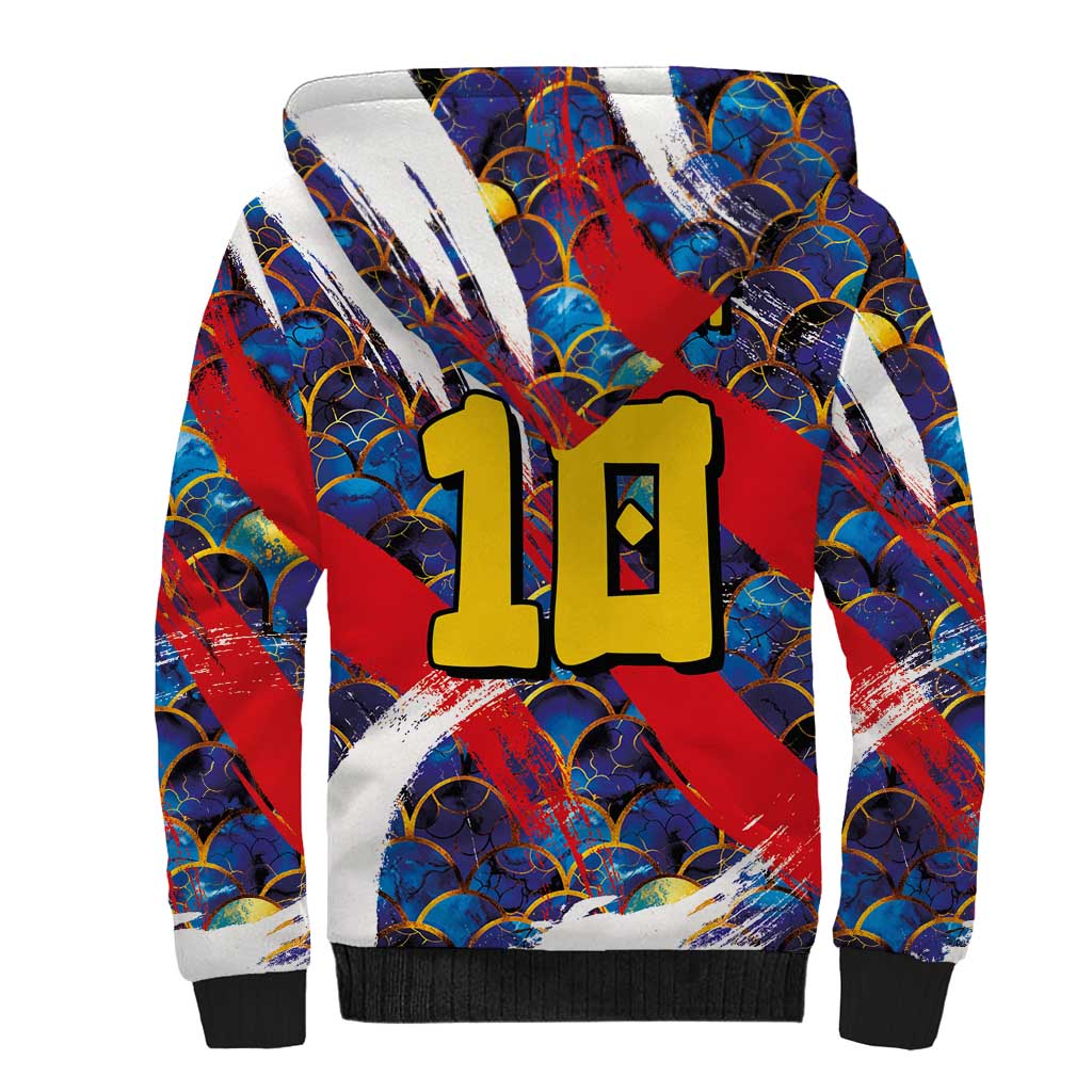 Custom Japan Football Sherpa Hoodie Seigaiha and Brush Style