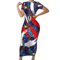 Custom Japan Football Short Sleeve Bodycon Dress Seigaiha and Brush Style