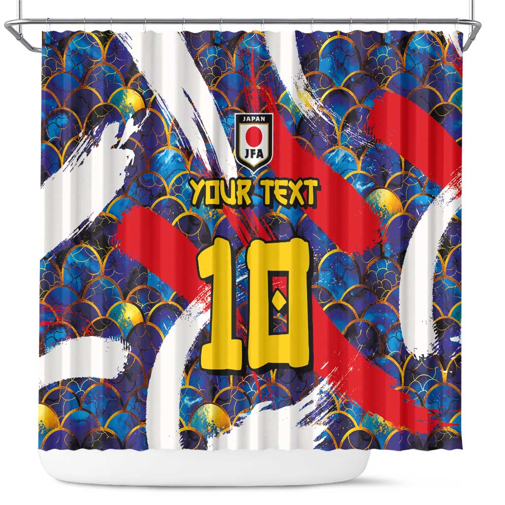 Custom Japan Football Shower Curtain Seigaiha and Brush Style