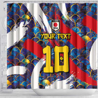 Custom Japan Football Shower Curtain Seigaiha and Brush Style