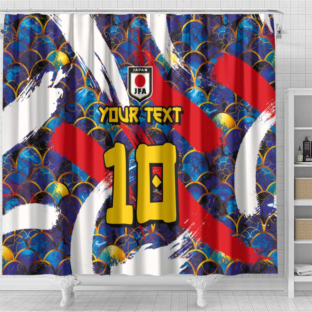 Custom Japan Football Shower Curtain Seigaiha and Brush Style