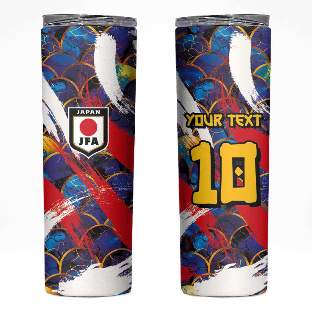 Custom Japan Football Skinny Tumbler Seigaiha and Brush Style
