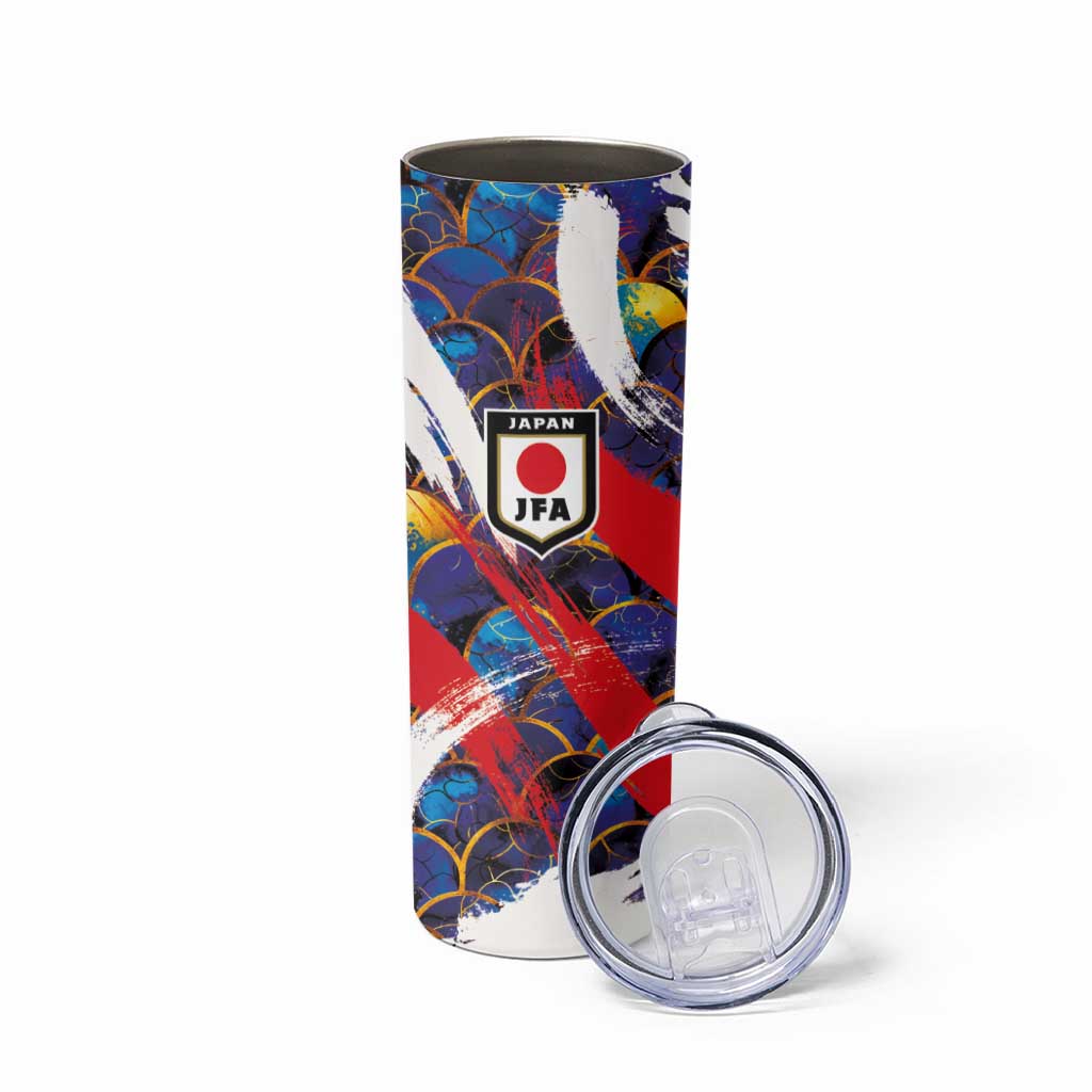 Custom Japan Football Skinny Tumbler Seigaiha and Brush Style