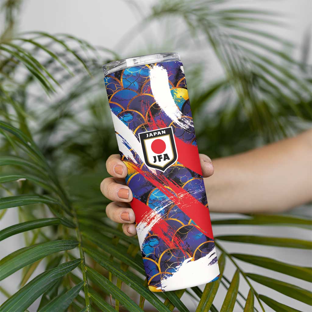 Custom Japan Football Skinny Tumbler Seigaiha and Brush Style