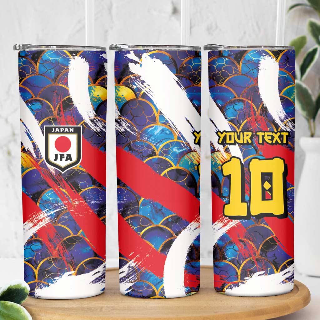 Custom Japan Football Skinny Tumbler Seigaiha and Brush Style