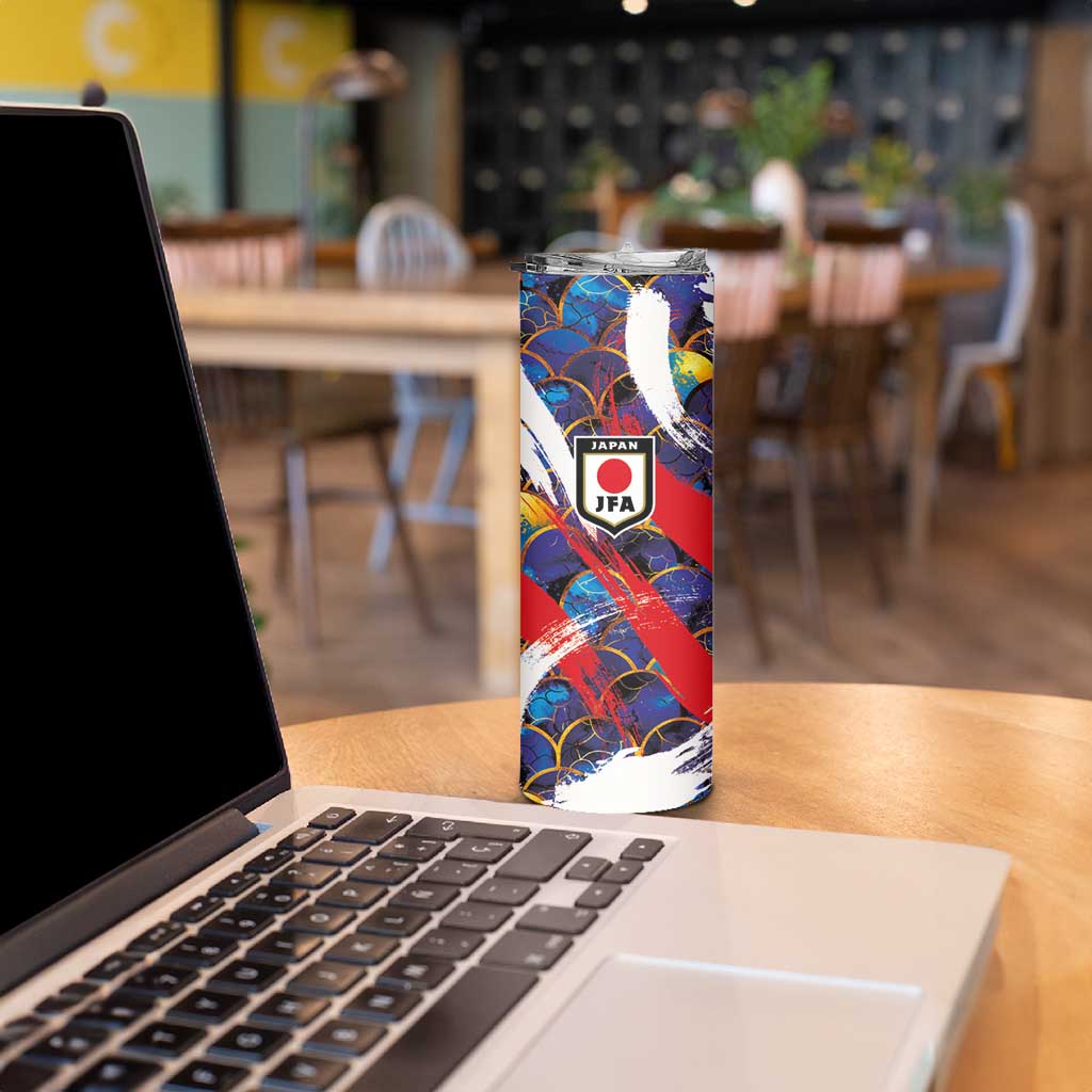 Custom Japan Football Skinny Tumbler Seigaiha and Brush Style