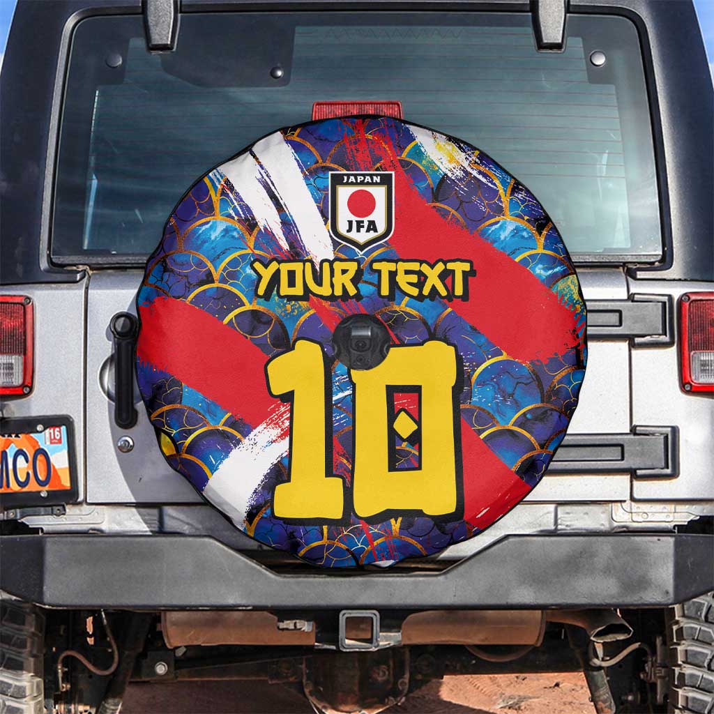 Custom Japan Football Spare Tire Cover Seigaiha and Brush Style
