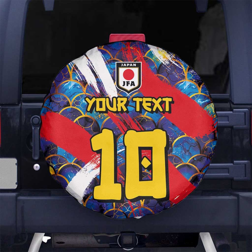 Custom Japan Football Spare Tire Cover Seigaiha and Brush Style