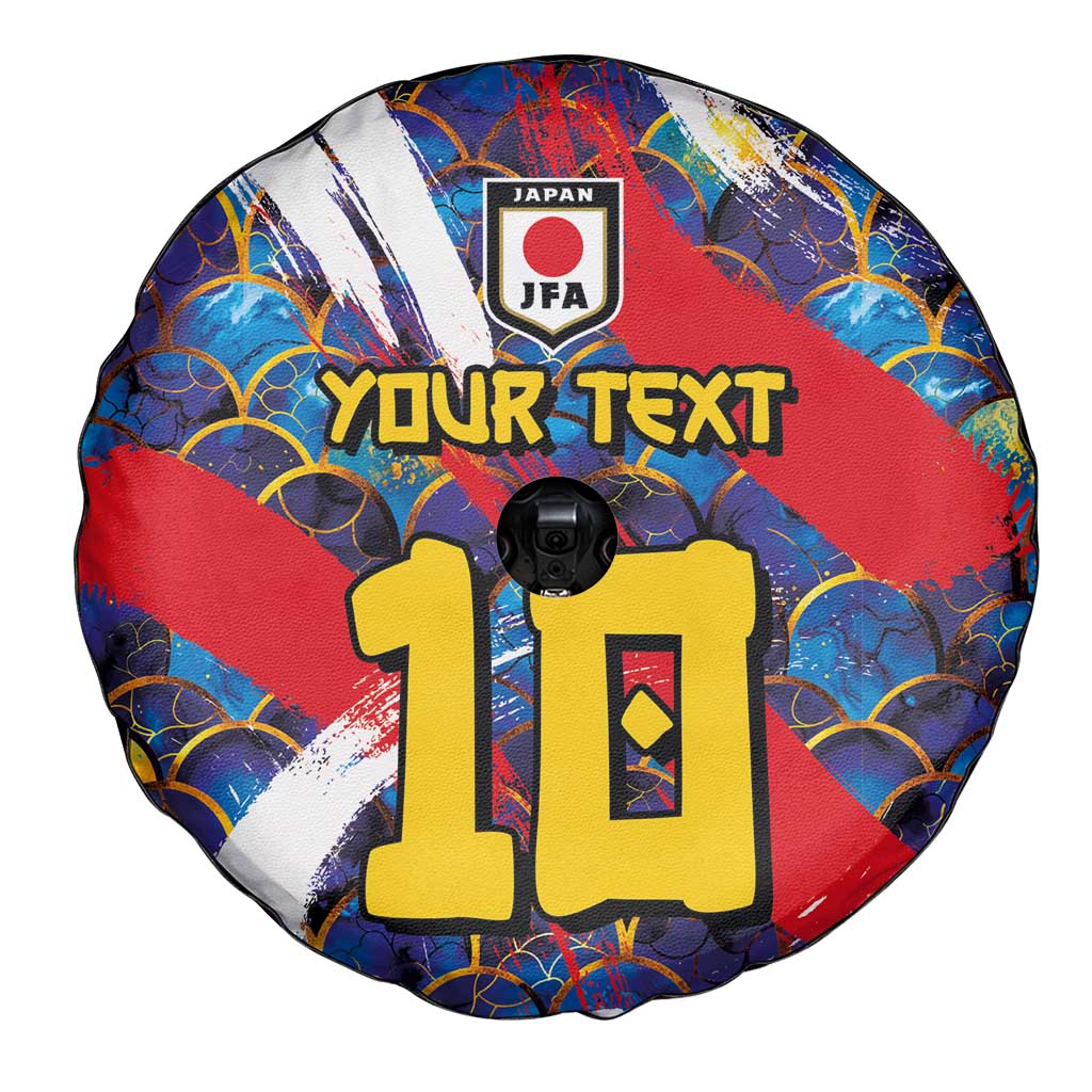 Custom Japan Football Spare Tire Cover Seigaiha and Brush Style
