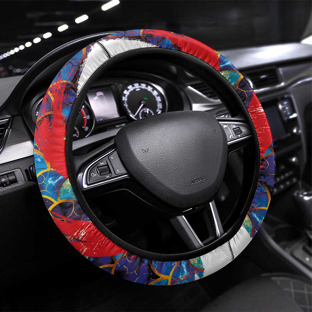 Japan Football Steering Wheel Cover Seigaiha and Brush Style