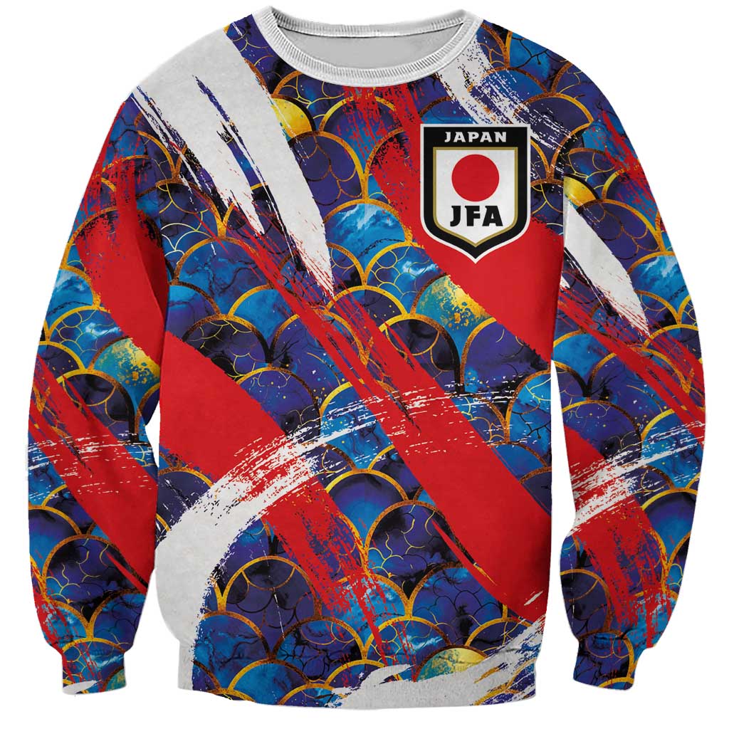 Custom Japan Football Sweatshirt Seigaiha and Brush Style
