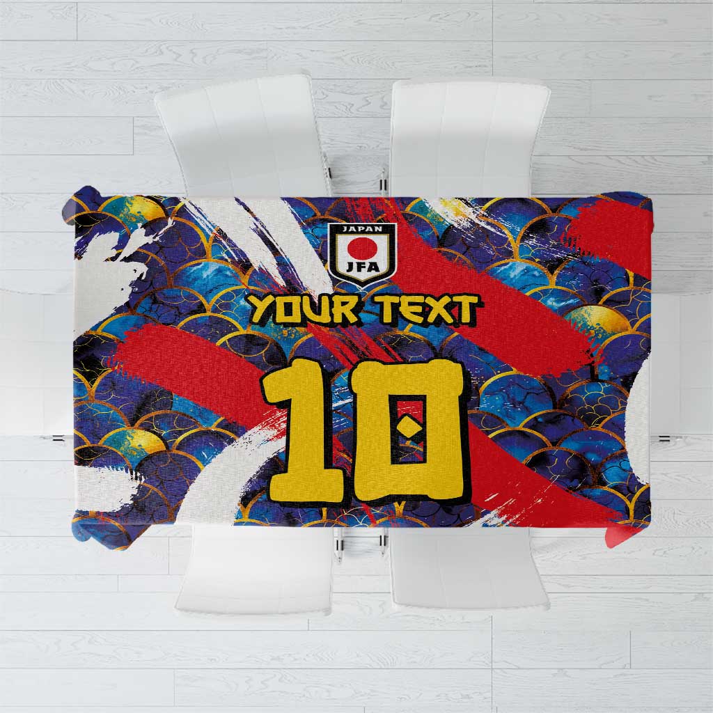 Custom Japan Football Tablecloth Seigaiha and Brush Style
