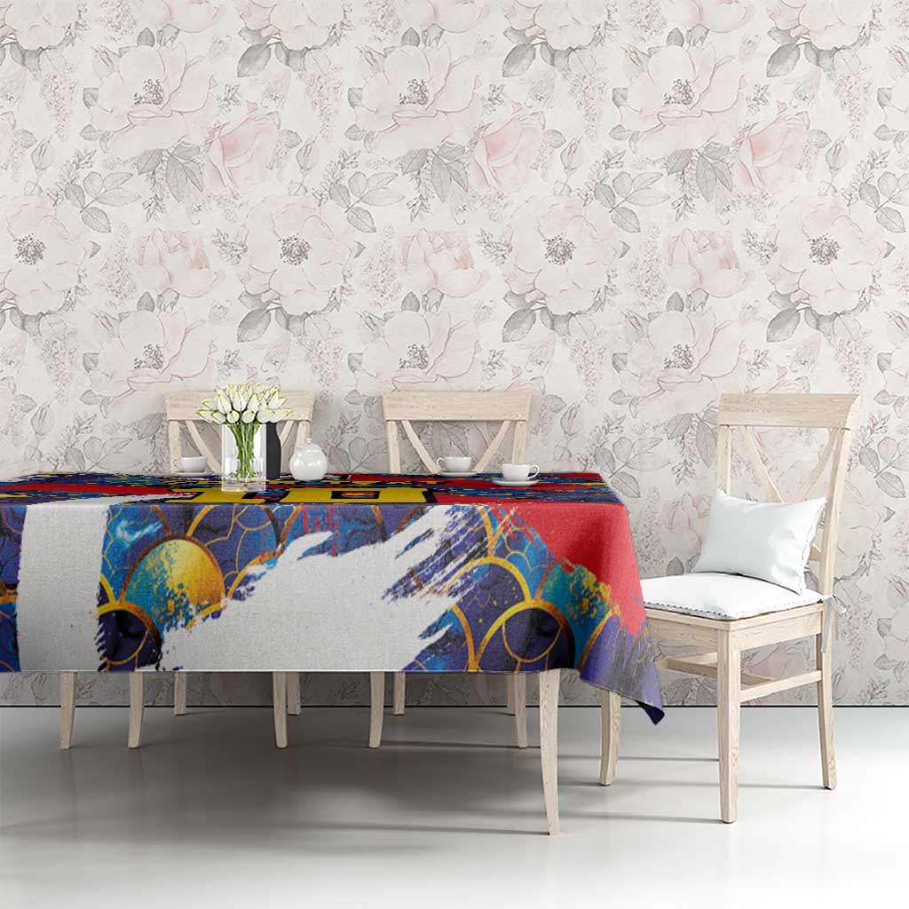 Custom Japan Football Tablecloth Seigaiha and Brush Style