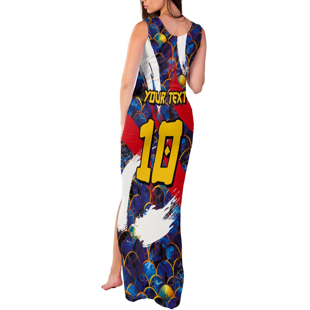 Custom Japan Football Tank Maxi Dress Seigaiha and Brush Style