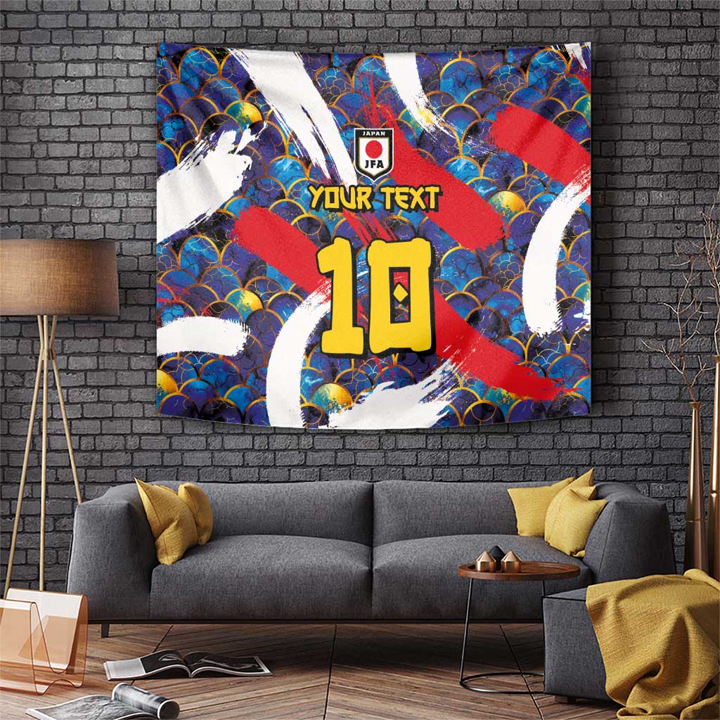 Custom Japan Football Tapestry Seigaiha and Brush Style