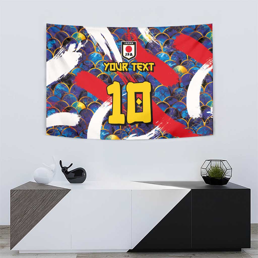 Custom Japan Football Tapestry Seigaiha and Brush Style