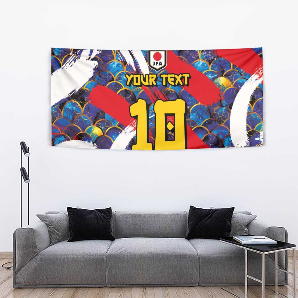 Custom Japan Football Tapestry Seigaiha and Brush Style