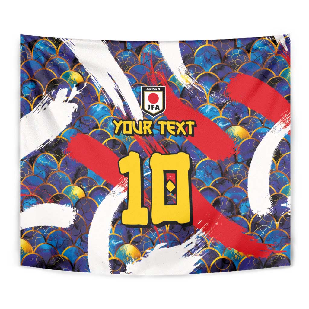 Custom Japan Football Tapestry Seigaiha and Brush Style