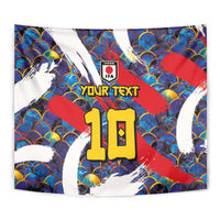 Custom Japan Football Tapestry Seigaiha and Brush Style