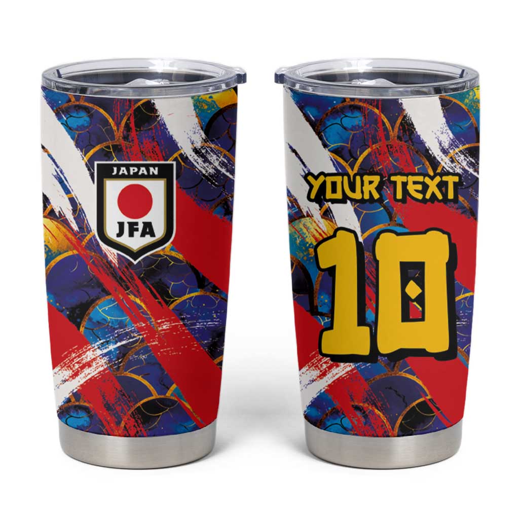 Custom Japan Football Tumbler Cup Seigaiha and Brush Style