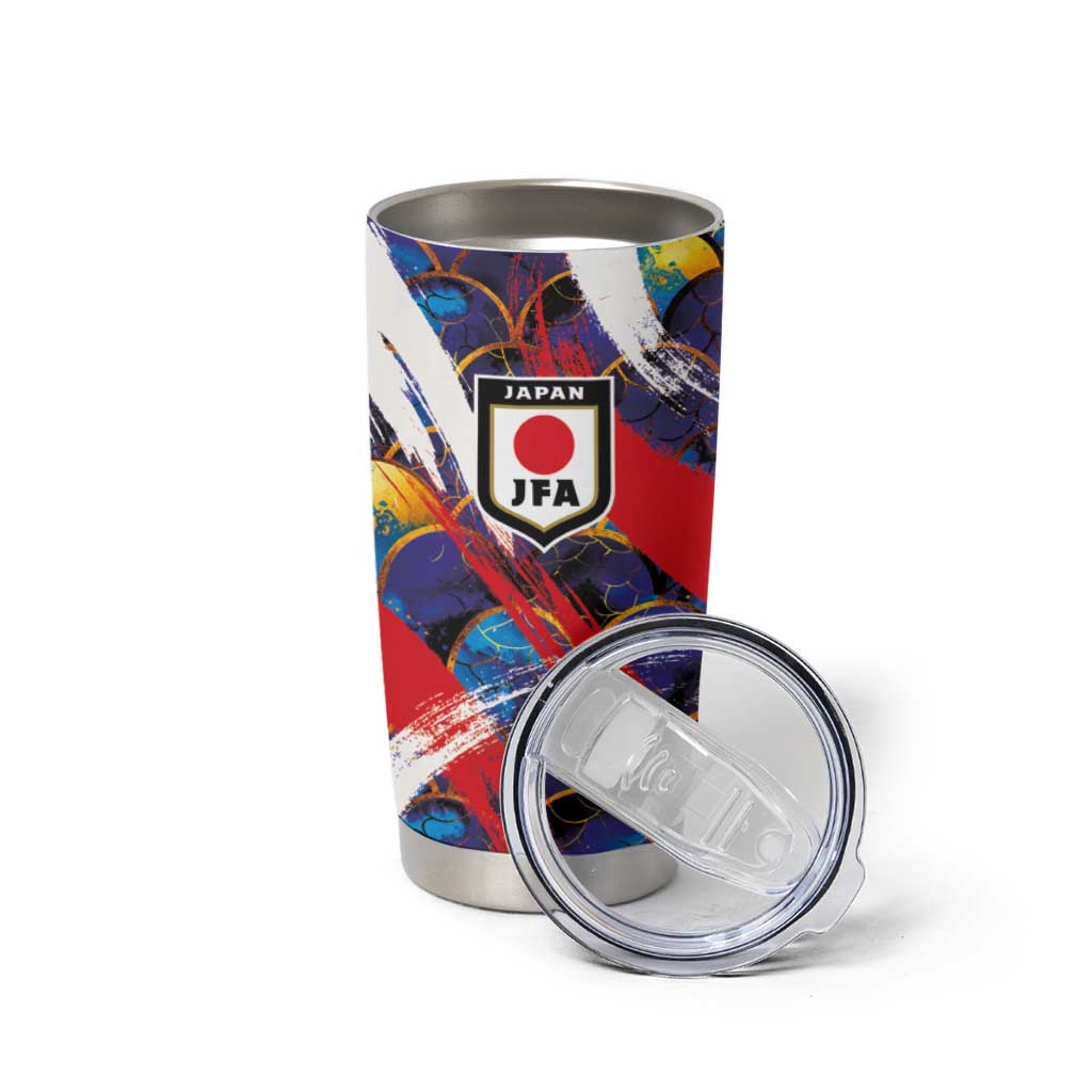 Custom Japan Football Tumbler Cup Seigaiha and Brush Style