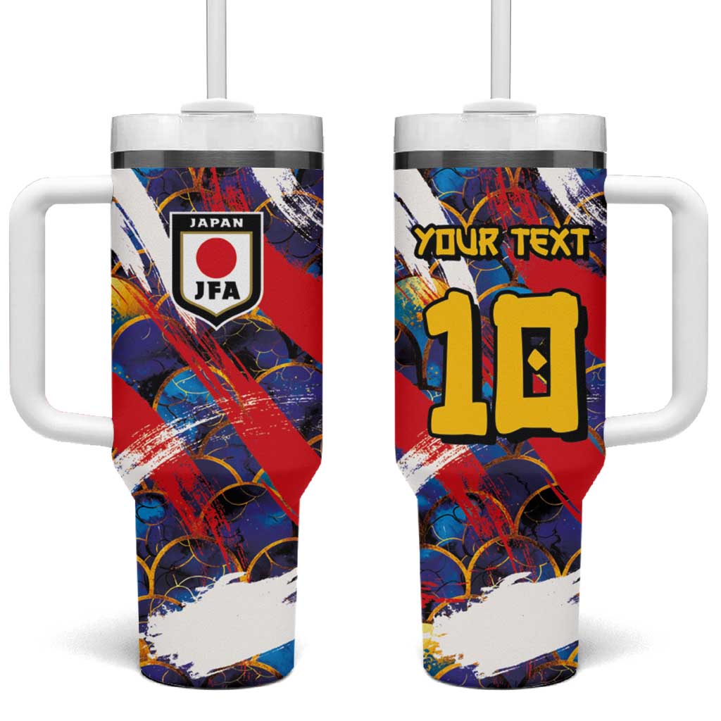 Custom Japan Football Tumbler With Handle Seigaiha and Brush Style