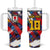 Custom Japan Football Tumbler With Handle Seigaiha and Brush Style