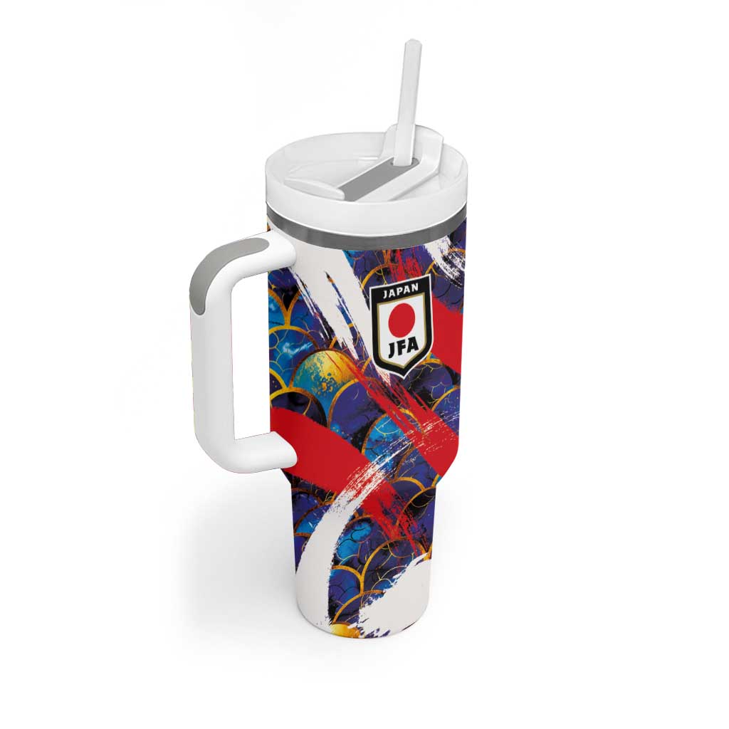 Custom Japan Football Tumbler With Handle Seigaiha and Brush Style