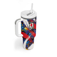 Custom Japan Football Tumbler With Handle Seigaiha and Brush Style