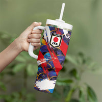 Custom Japan Football Tumbler With Handle Seigaiha and Brush Style