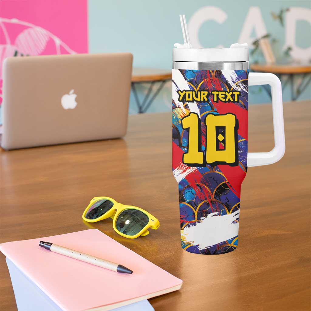Custom Japan Football Tumbler With Handle Seigaiha and Brush Style