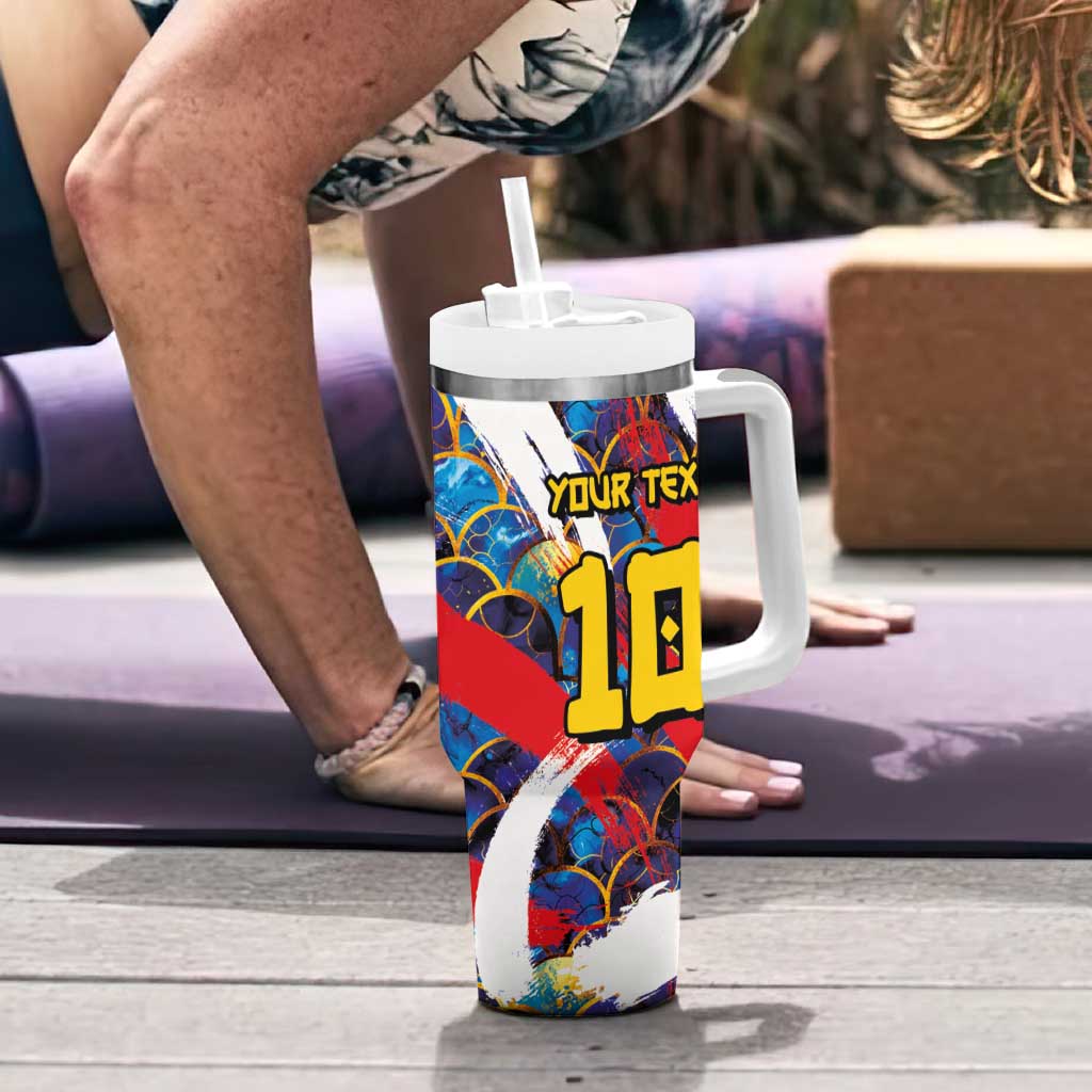 Custom Japan Football Tumbler With Handle Seigaiha and Brush Style