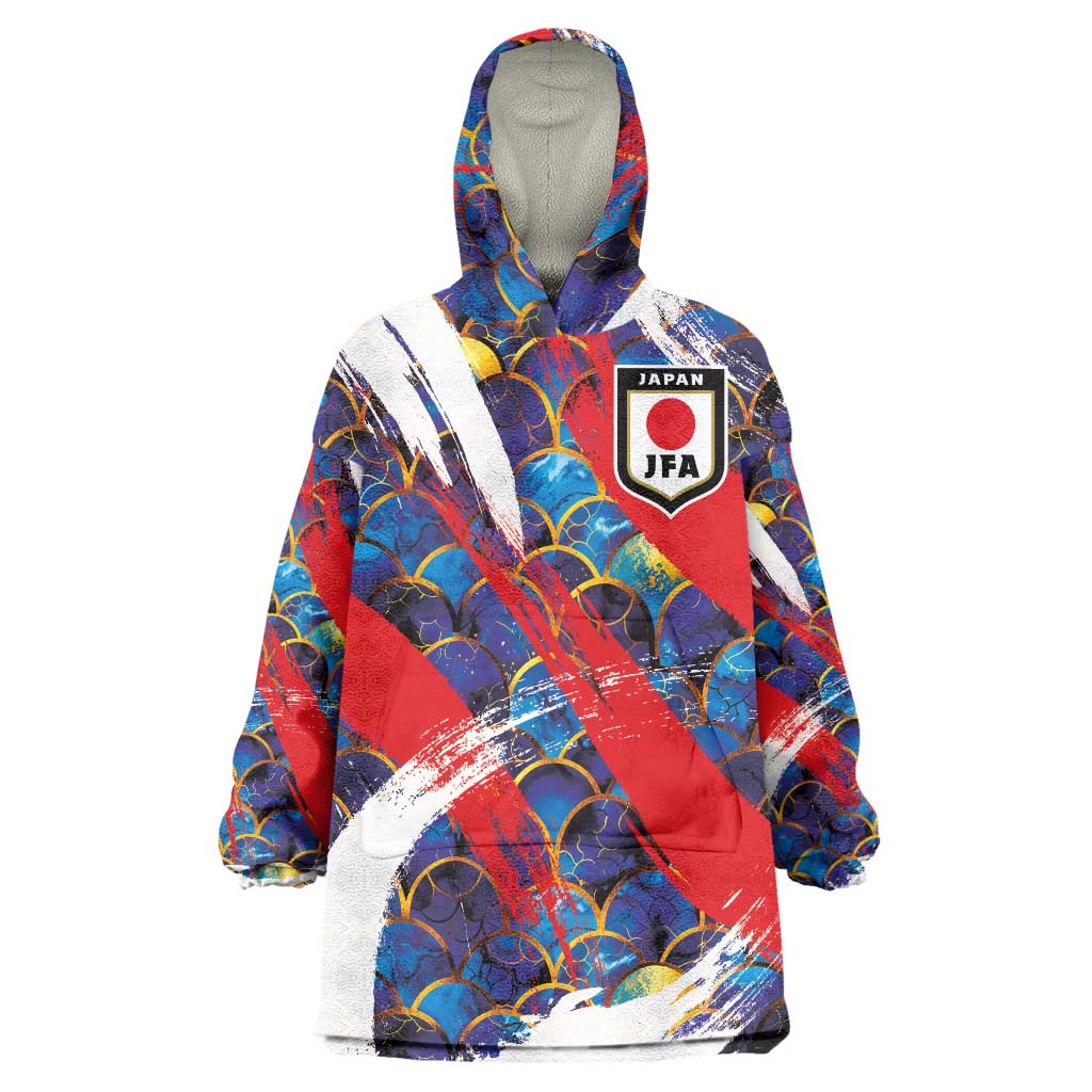 Custom Japan Football Wearable Blanket Hoodie Seigaiha and Brush Style