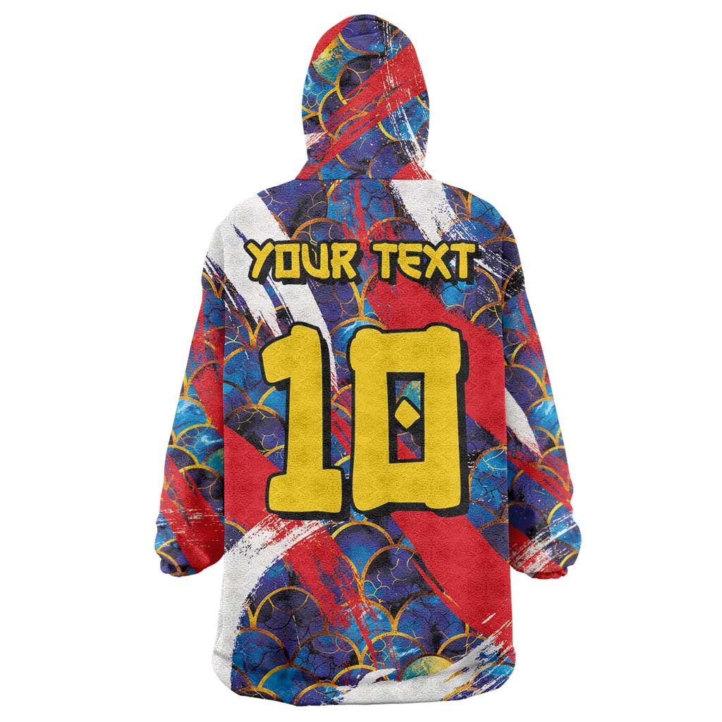 Custom Japan Football Wearable Blanket Hoodie Seigaiha and Brush Style