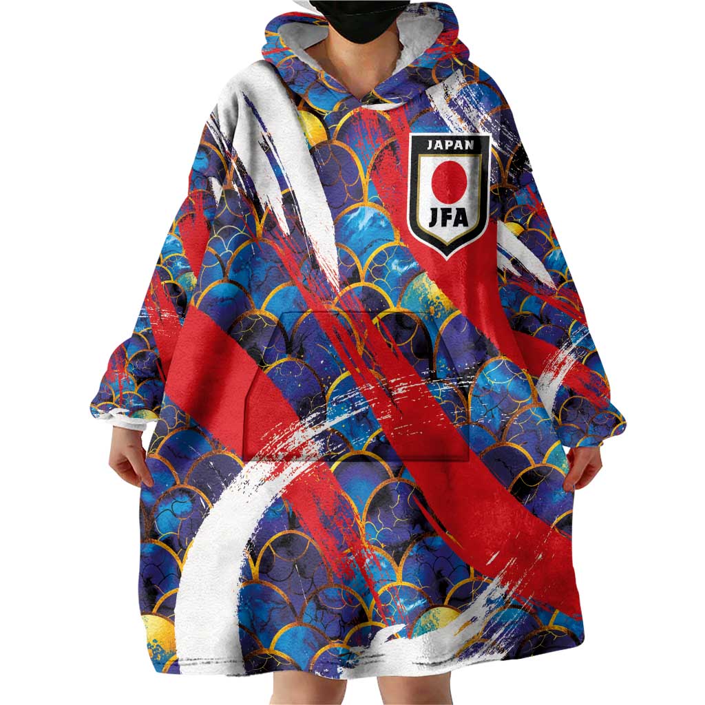 Custom Japan Football Wearable Blanket Hoodie Seigaiha and Brush Style