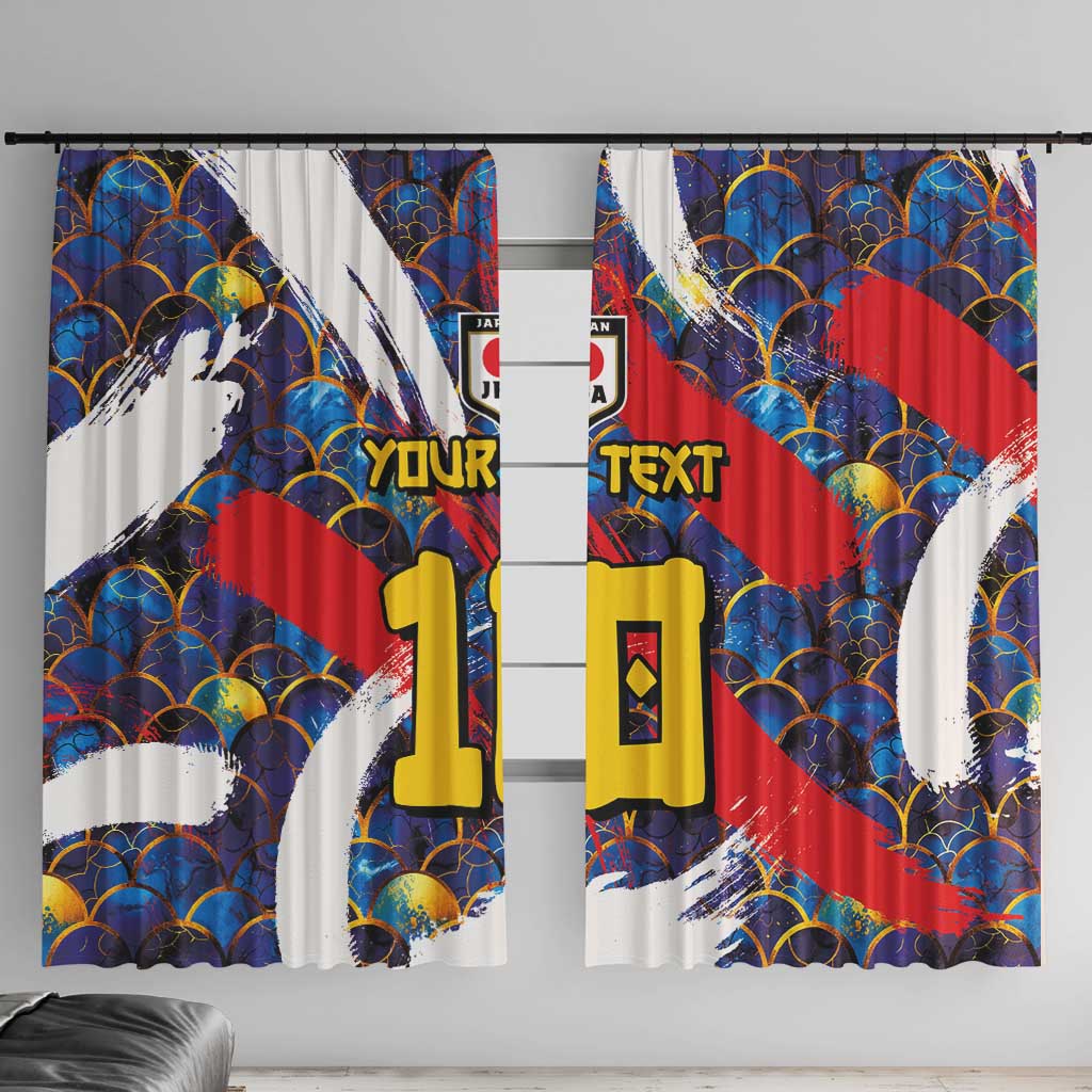 Custom Japan Football Window Curtain Seigaiha and Brush Style