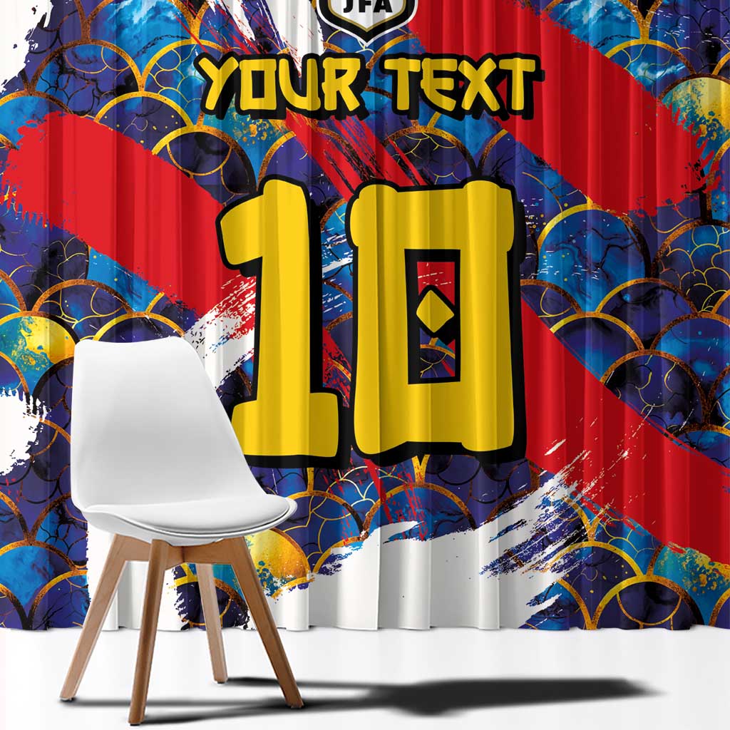 Custom Japan Football Window Curtain Seigaiha and Brush Style