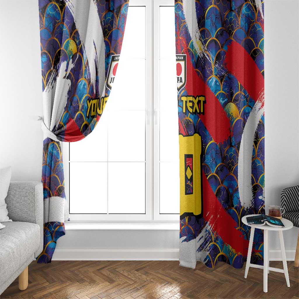 Custom Japan Football Window Curtain Seigaiha and Brush Style