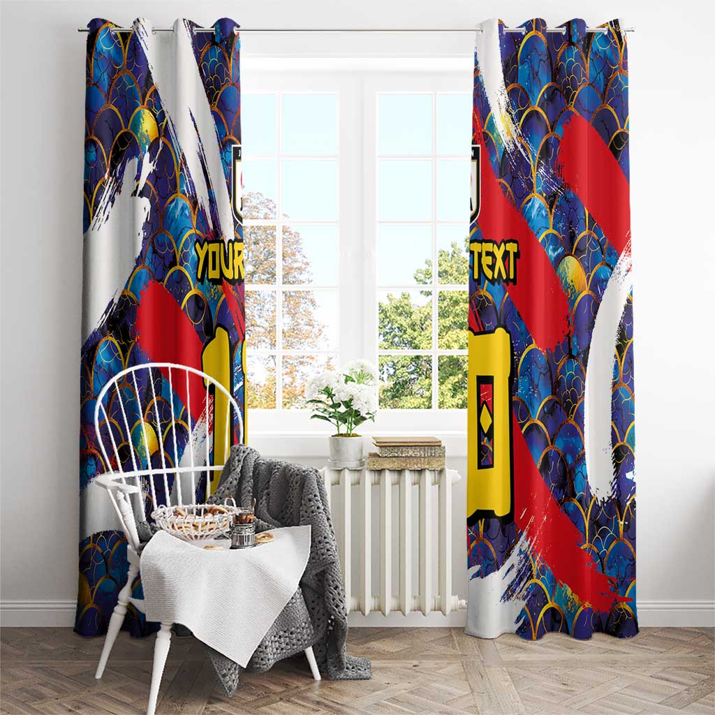 Custom Japan Football Window Curtain Seigaiha and Brush Style