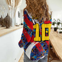 Custom Japan Football Women Casual Shirt Seigaiha and Brush Style