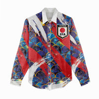 Custom Japan Football Women Casual Shirt Seigaiha and Brush Style